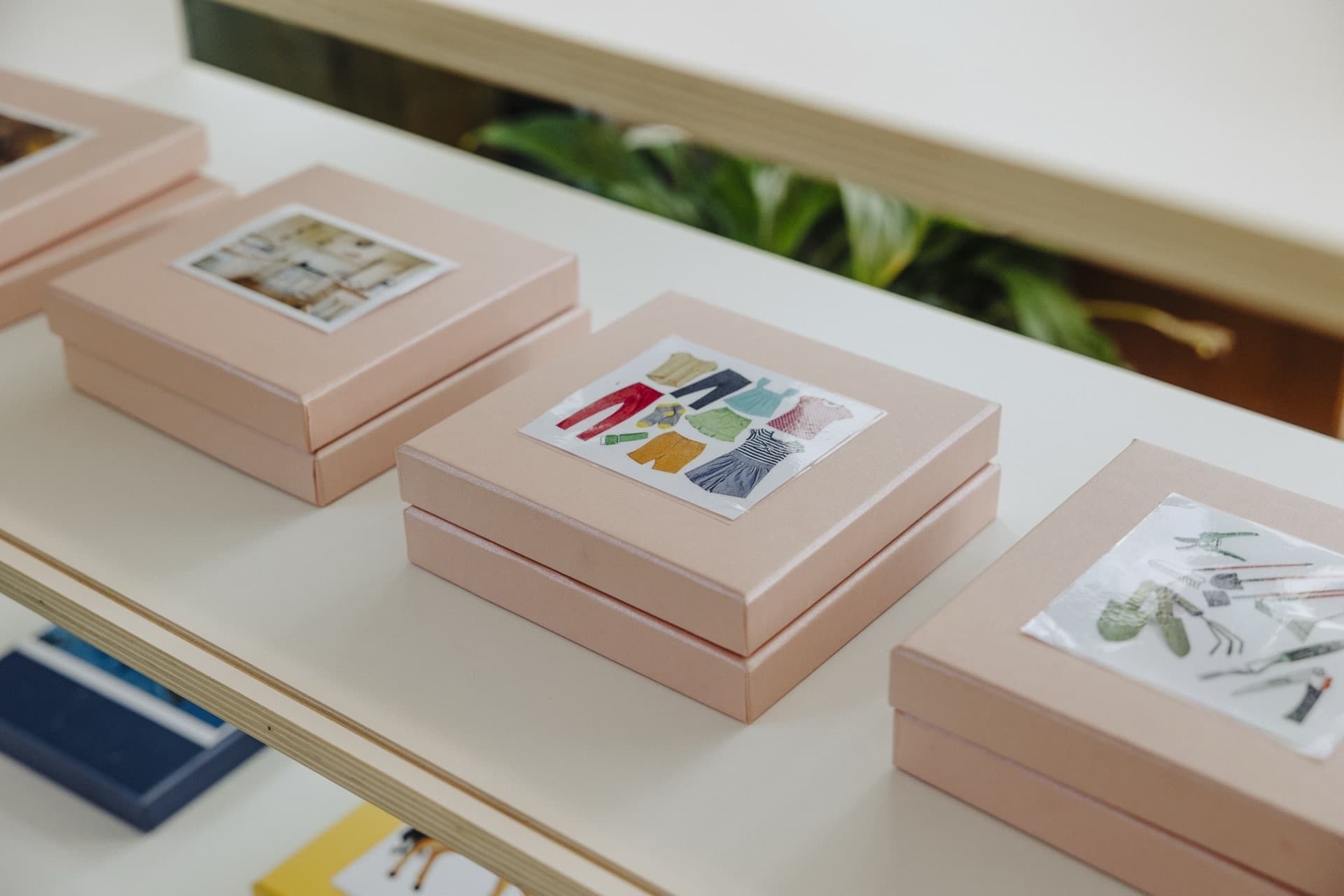 Close-up of Montessori language materials arranged on a classroom shelf